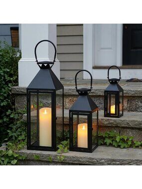 Elegant Black Candle Lantern with Tempered Glass - Stylish Home Decor Accent